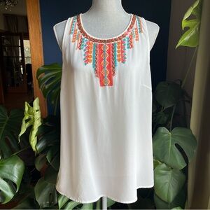 FOREVER 21 Sheer White Orange Embellished Sleeveless Tank
